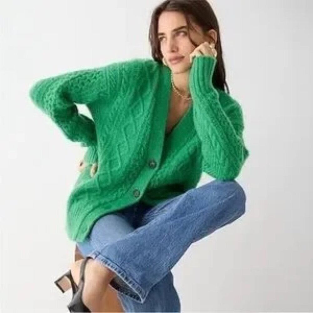 J CREW WOOL CARDIGAN GREEN